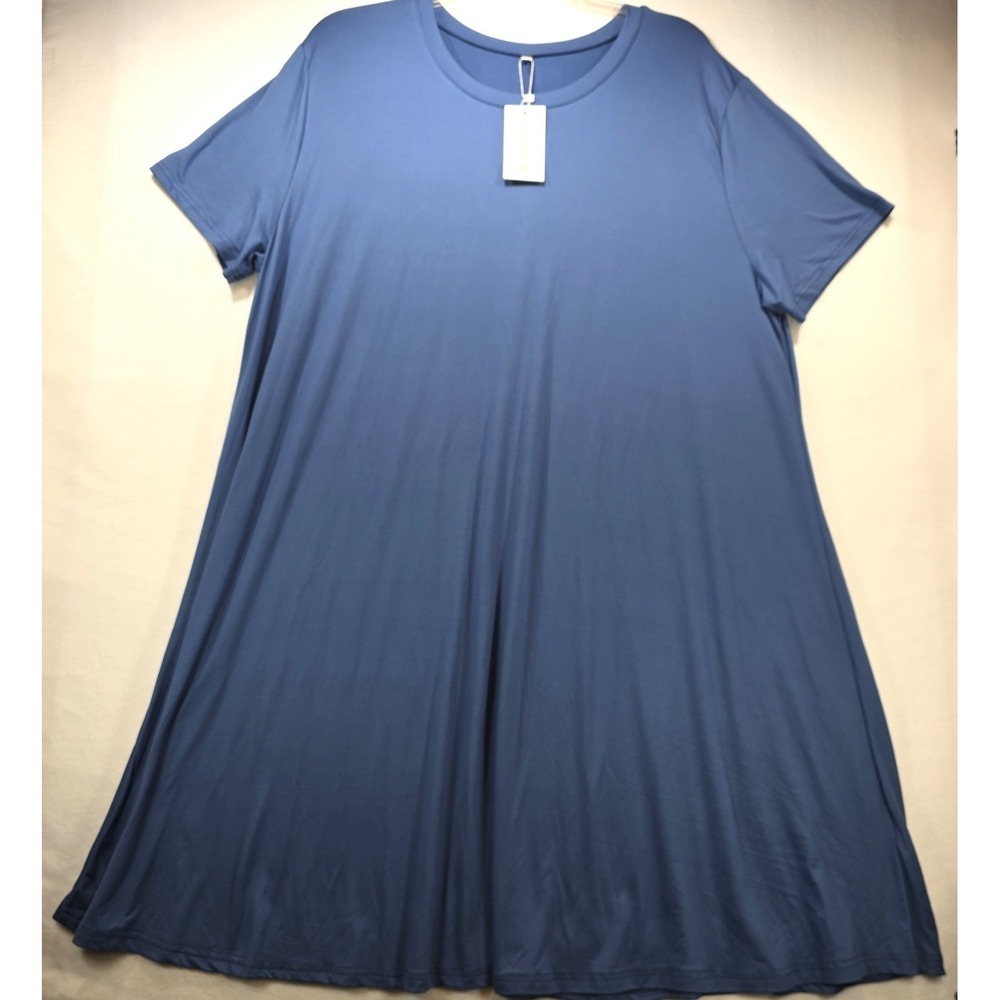 Karalin‎ Womens Blue Short Sleeve Crew Neck Swing T-Shirt Dress Size 26W NWT